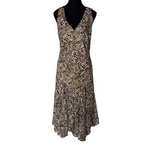 LAUREN RALPH LAUREN Georgette Handkerchief Hem Midi Dress Sleeveless Leopard 10